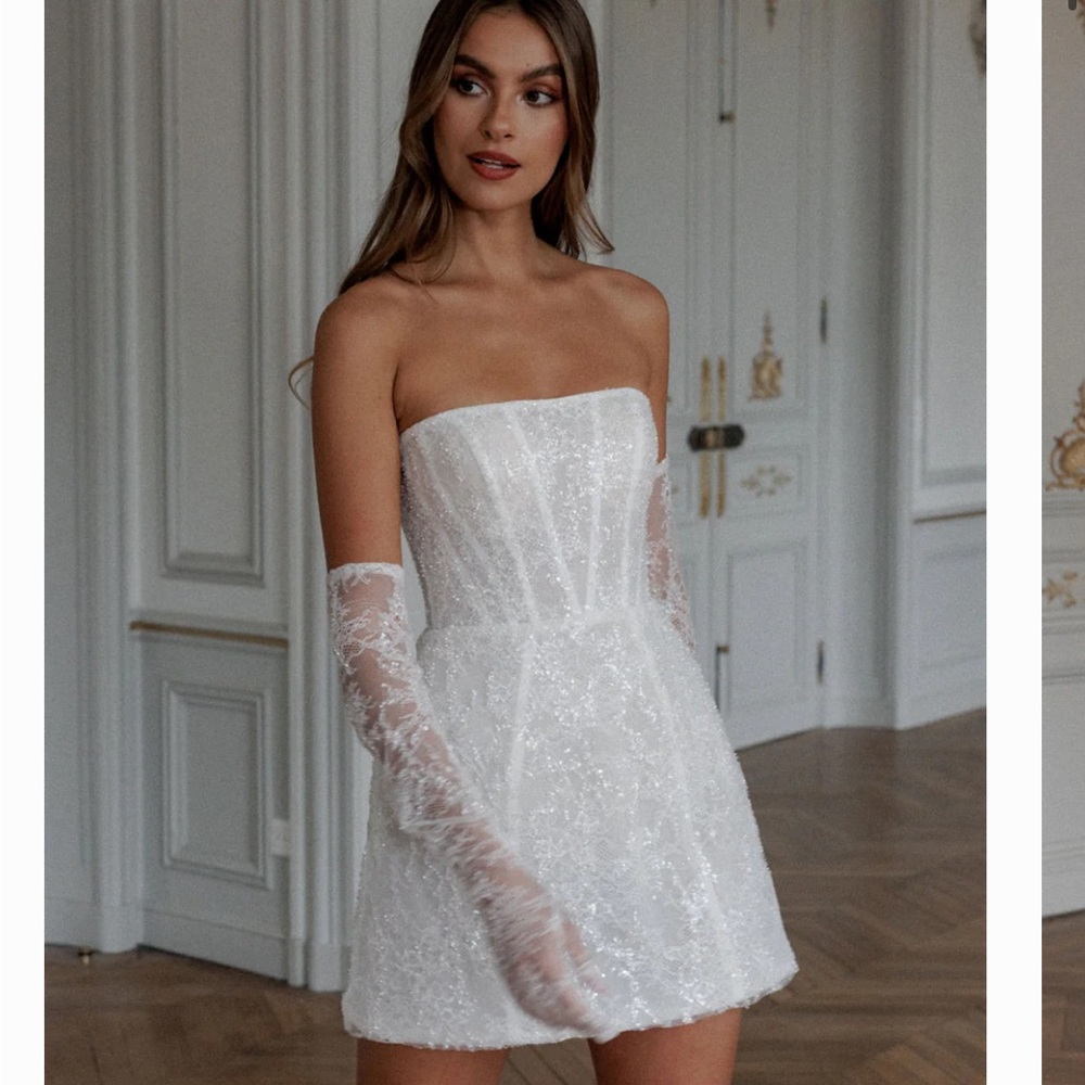White Strapless Sheath Mini Dress for Brides
